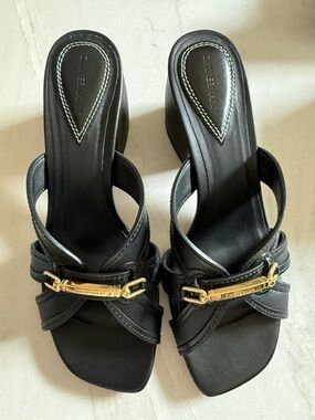Zimmerman Black Women's Heeled Slide Sandals with Gold Hardware